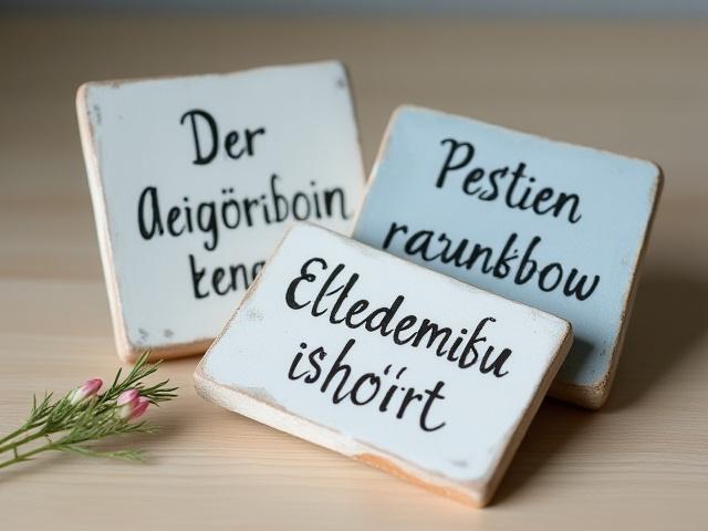 Set aus dekorativen Keramikfliesen mit verschiedenen kalligraphierten Weisheiten